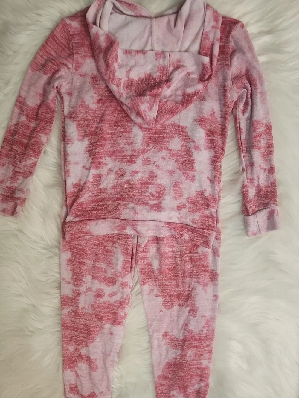 Pink Tie-Dye Heart Sequin Hooded Loungewear Set - Girls Size: 4-5